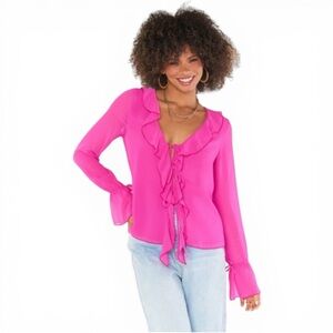 Show Me Your Mumu Adela Ruffle Top in Pink Crinkled Chiffon | Festival Flirty 📐S